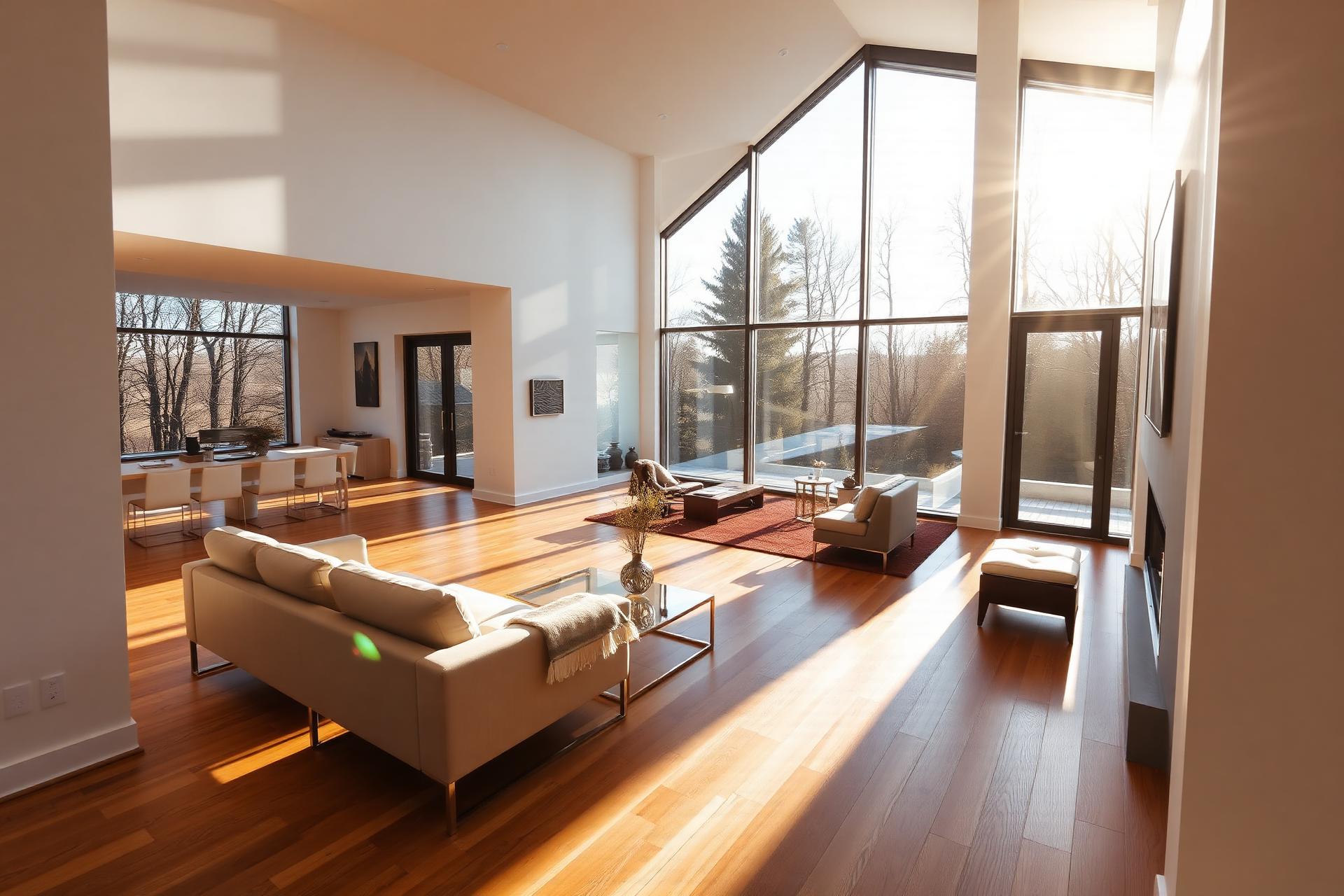 Luxury interior with premium wide-plank hardwood flooring installed by AP&C Contractor Services in North Carolina