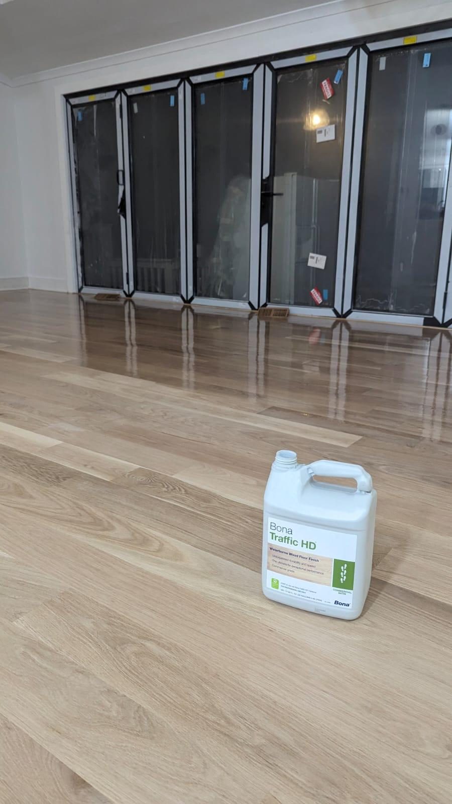 White oak hardwood floor sealed with Bona Traffic HD finish